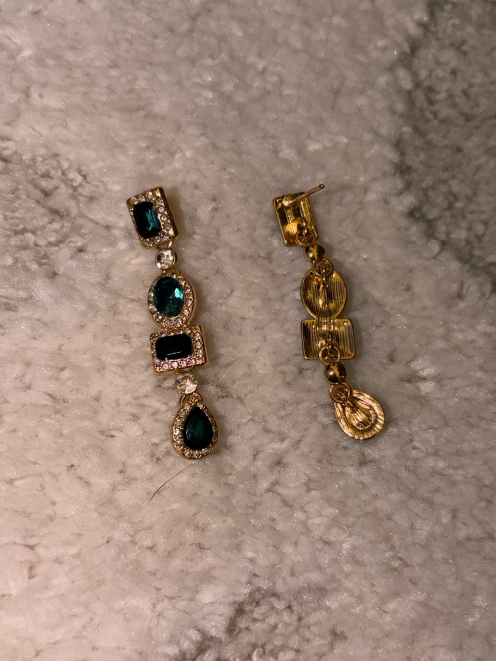 Emerald Green Statement Drop Earrings Gold Rhinestone Glam - Picture 10 of 12